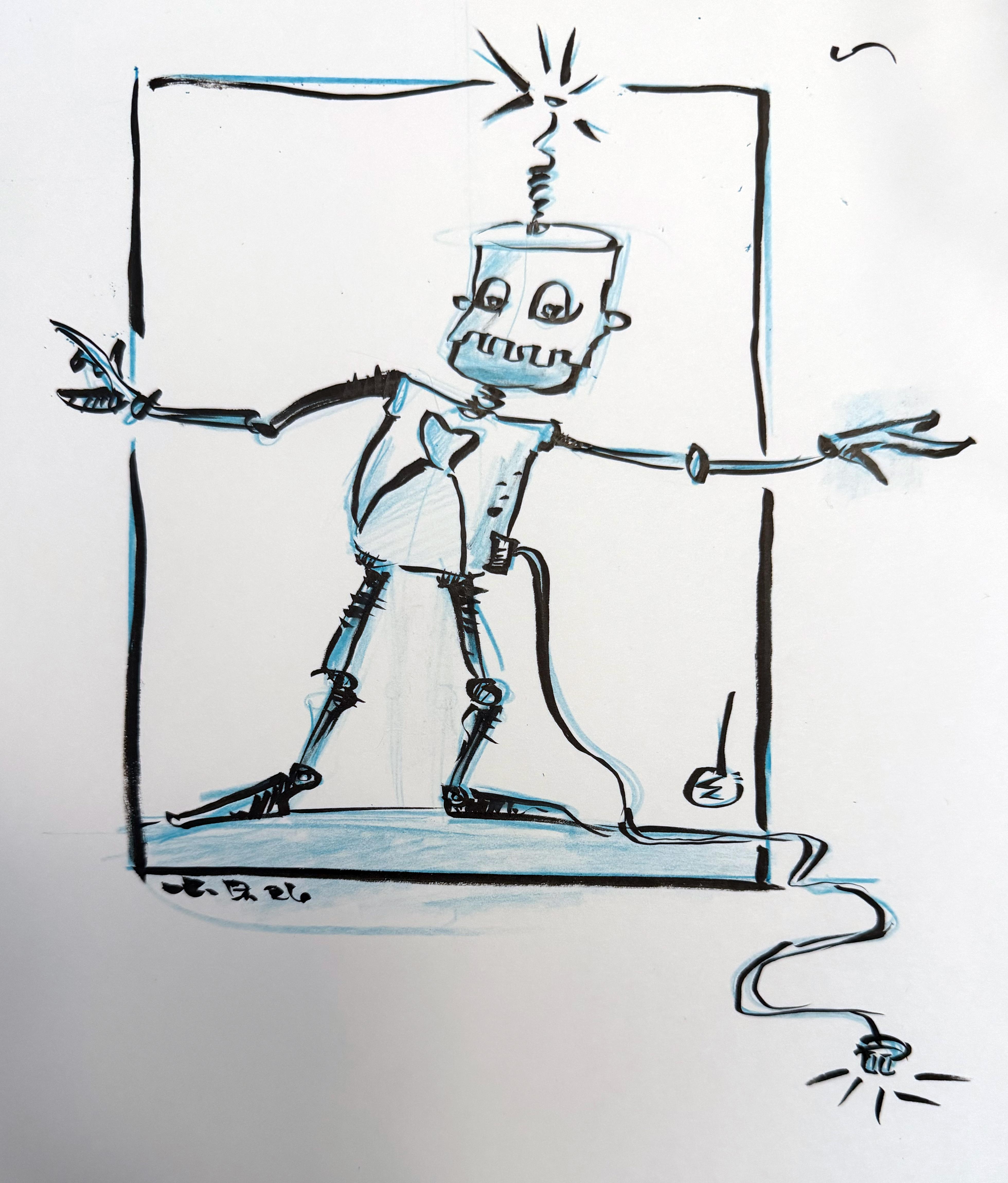 Day 001 - Happy Robot — The brief, from my mom, was "Draw a robot. Make it friendly."
