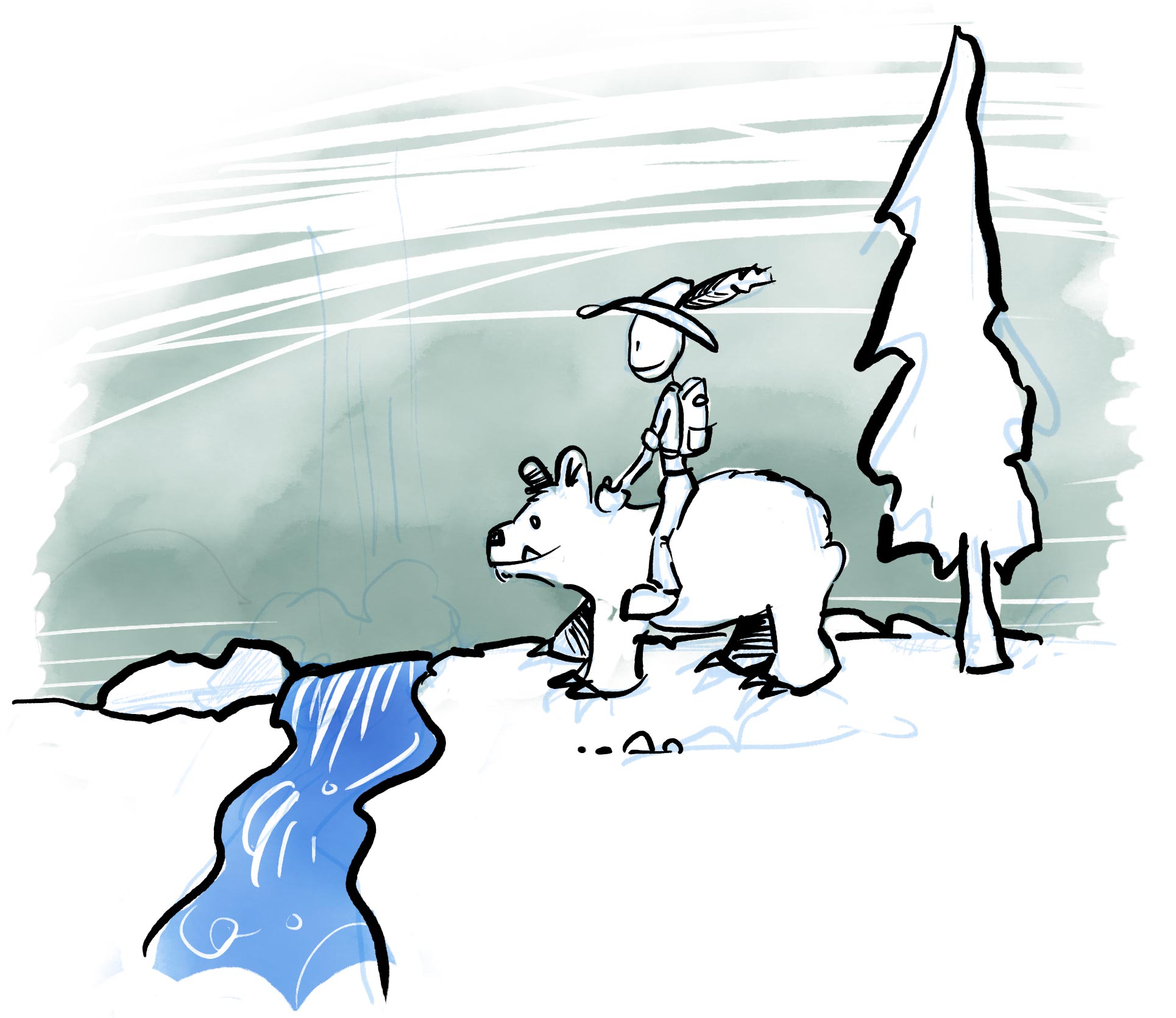 Frontier Guy — Frontier Guy™ can be spotted deep in the wilderness of the Highwood Pass guarding the location of The Lost Lemon Mine. Mounted on his trusty steed — a bear named Jim.